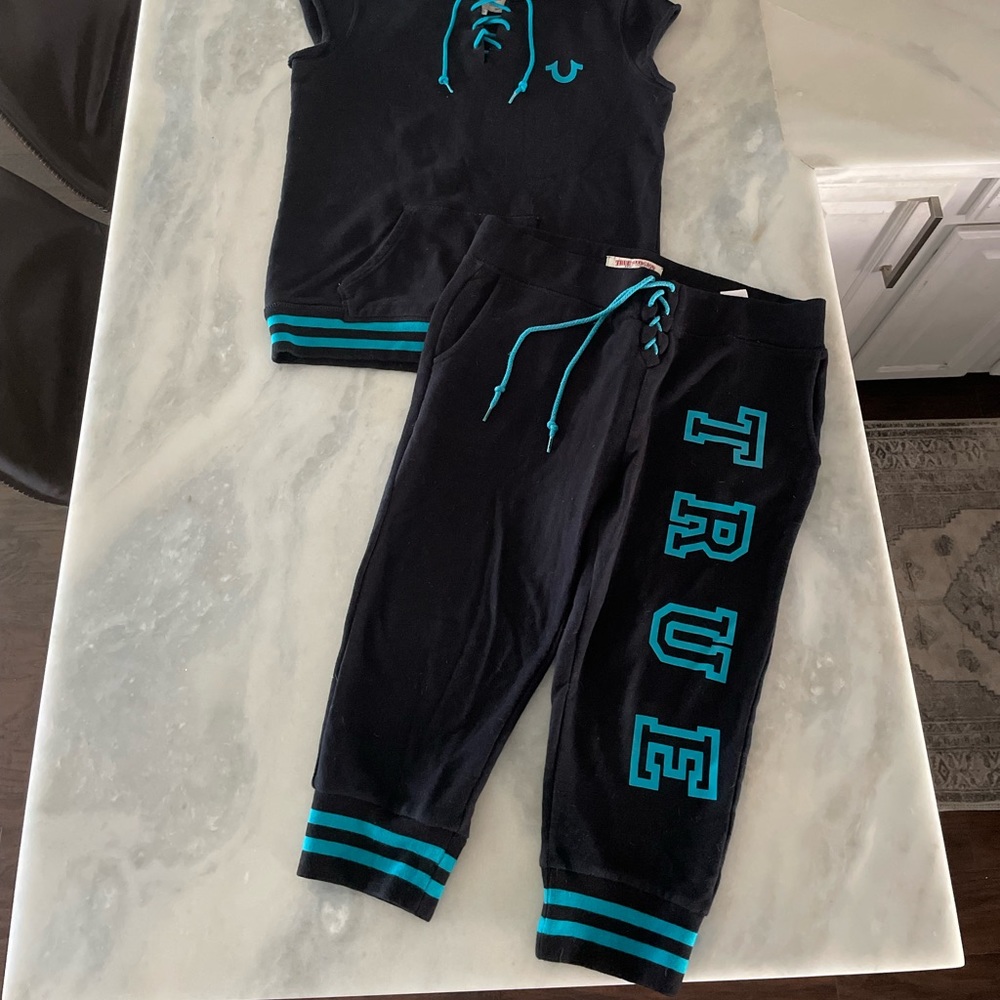 Y2K True Religion Hoodie Top and Lace Up Capri Sweatsuit Set Size Large - Picture 2 of 11